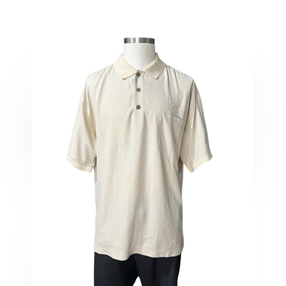 TOMMY BAHAMA 100% Silk Collard Shirt in Yellow size XLarge